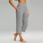 Yoga Pants for Women Capris Loose Wide Straight Leg Cropped Pants High Waist Tummy Control Capri Legging with Pockets